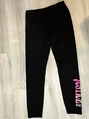 Kids - 3 for $10 - Justice Black Leggings with Pink Side Logo Text